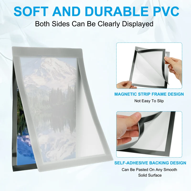 12Pcs 8.5 x 11 Inch Magnetic Sign Holder Self-Adhesive Border Wall Mount Silver