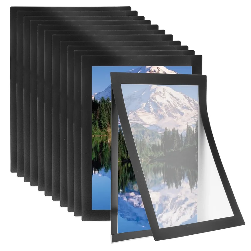 12Pcs 8.5 x 11 Inch Magnetic Sign Holder Self-Adhesive Border Wall Mount Black