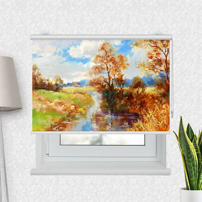 Klemmfix Rollo "Herbstlandschaft Aquarell" | Motiv-Klemmrollo