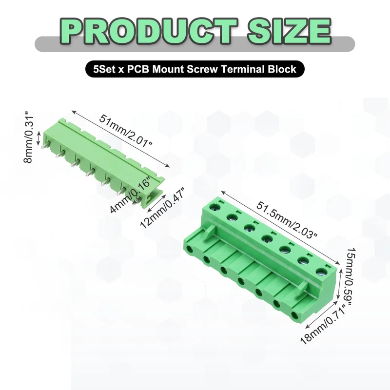 5Sets 7Pin 7.62mm Pitch Screw Terminal Block Connector, Open‑end Straight Pin