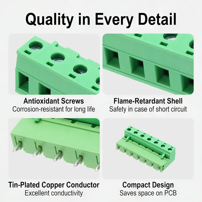 5Sets 7Pin 7.62mm Pitch Screw Terminal Block Connector, Open‑end Straight Pin