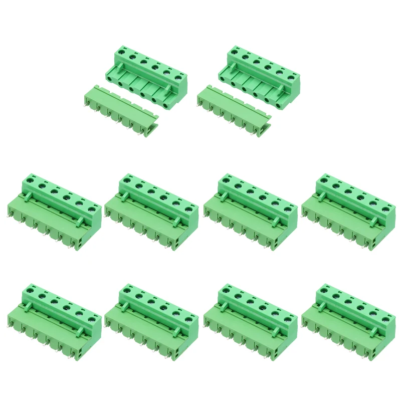 10Sets 6Pin 7.62mm Pitch Screw Terminal Block Connector, Open‑end Straight Pin