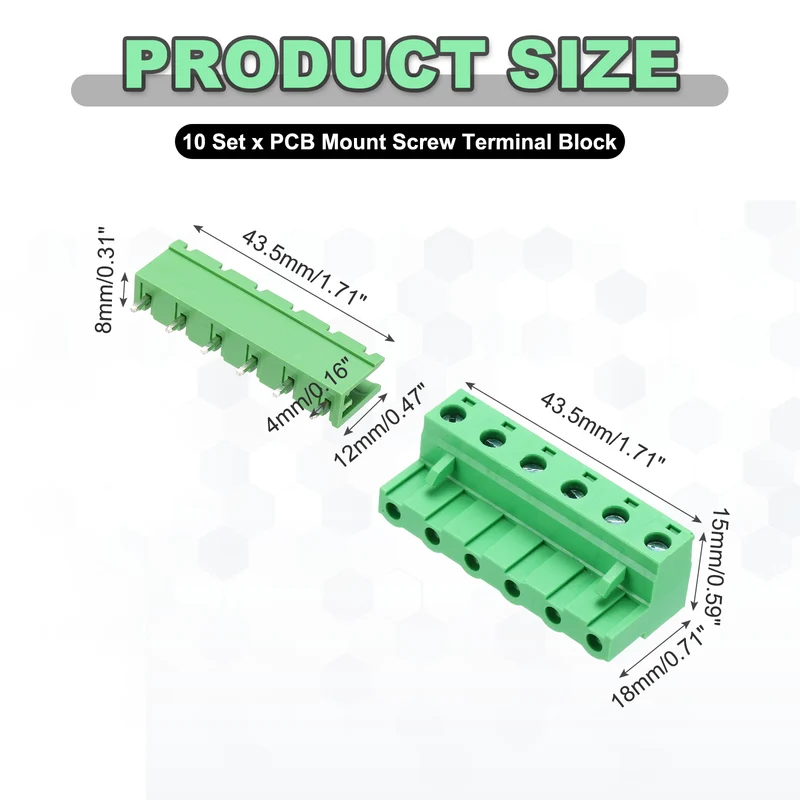 10Sets 6Pin 7.62mm Pitch Screw Terminal Block Connector, Open‑end Straight Pin