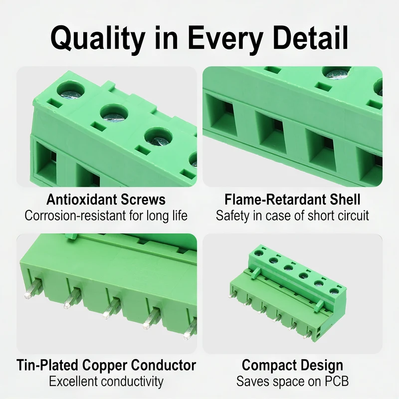 10Sets 6Pin 7.62mm Pitch Screw Terminal Block Connector, Open‑end Straight Pin