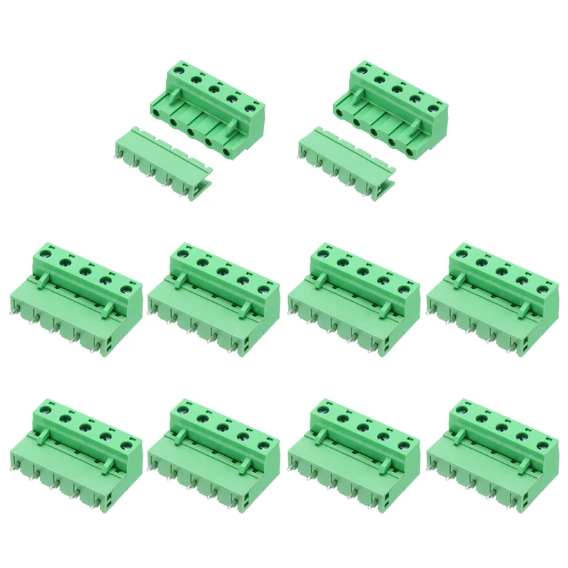 10Sets 5Pin 7.62mm Pitch Screw Terminal Block Connector, Open‑end Straight Pin