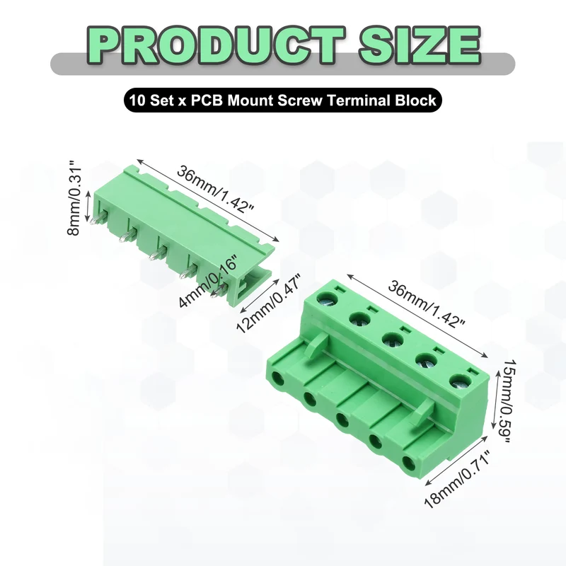 10Sets 5Pin 7.62mm Pitch Screw Terminal Block Connector, Open‑end Straight Pin