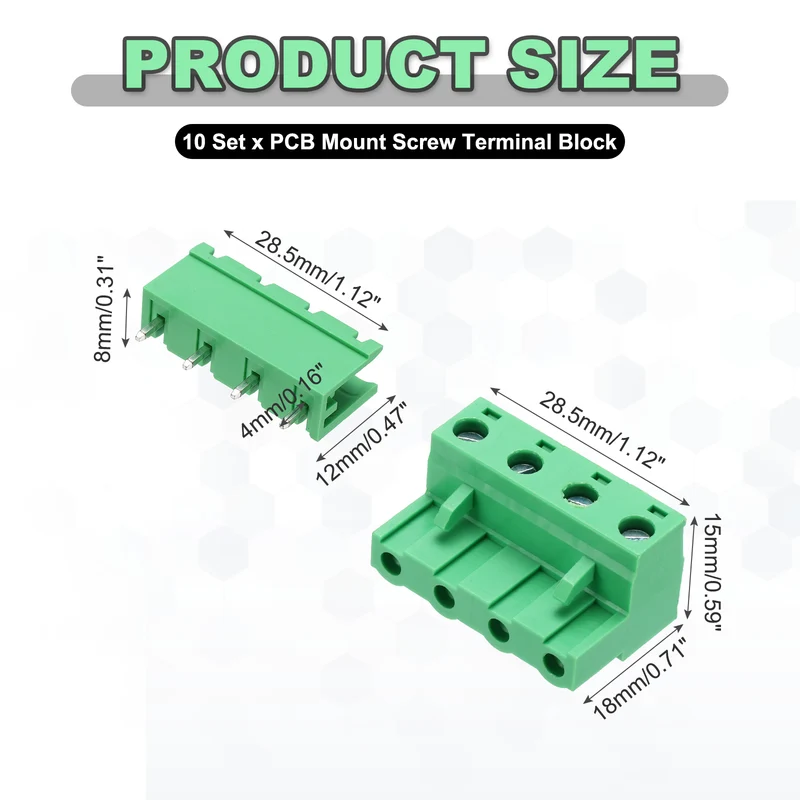 10Sets 4Pin 7.62mm Pitch Screw Terminal Block Connector, Open‑end Straight Pin