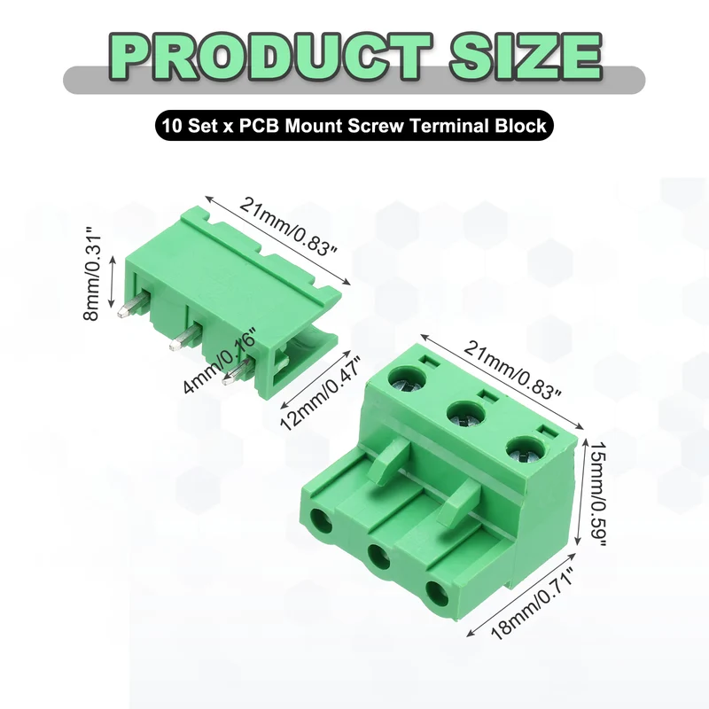 10Sets 3Pin 7.62mm Pitch Screw Terminal Block Connector, Open‑end Straight Pin