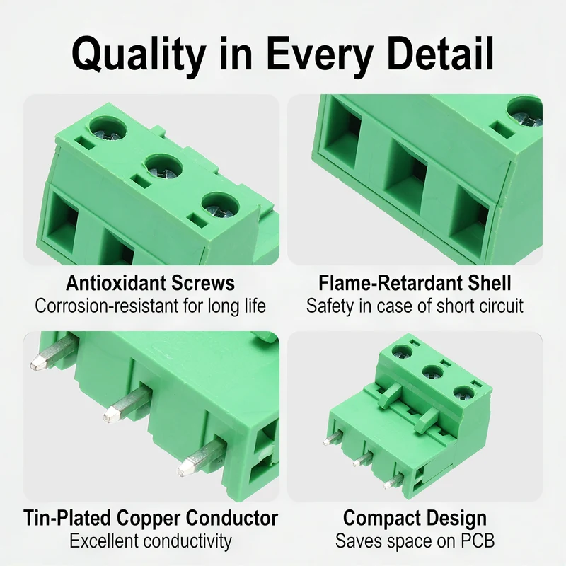 10Sets 3Pin 7.62mm Pitch Screw Terminal Block Connector, Open‑end Straight Pin