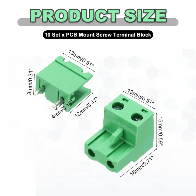 10Sets 2Pin 7.62mm Pitch Screw Terminal Block Connector, Open‑end Straight Pin