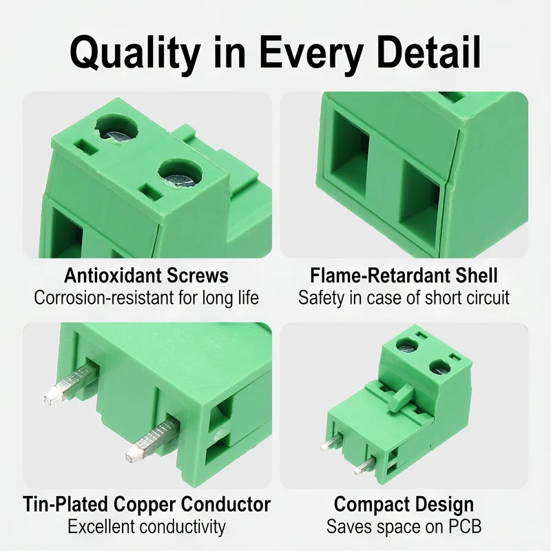 10Sets 2Pin 7.62mm Pitch Screw Terminal Block Connector, Open‑end Straight Pin