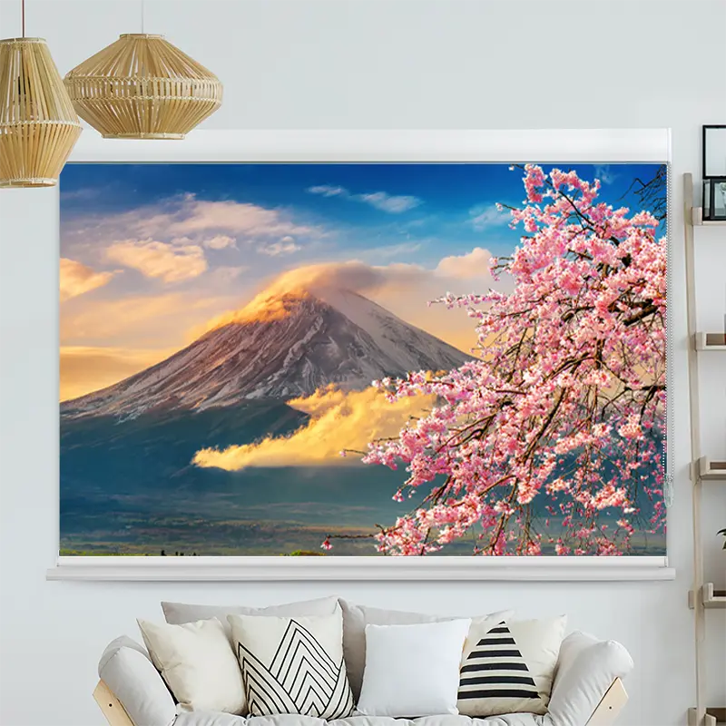 Kassettenrollo Motiv "Fuji im Frühling mit Kirschblüten" | bis B 420 x H 420 cm