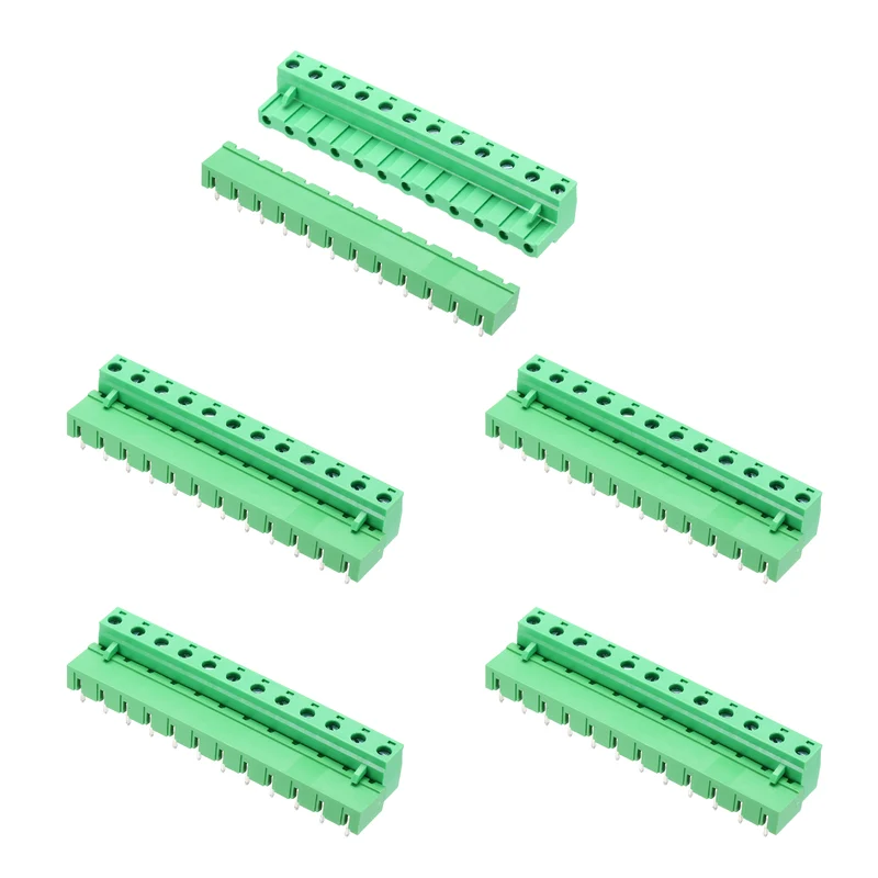 5Sets 12Pin 7.62mm Pitch Screw Terminal Block Connector, Closed‑end Bent Pin