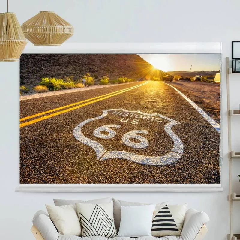 Kassettenrollo Motiv "Route 66 Sonnenuntergang" | bis B 420 x H 420 cm
