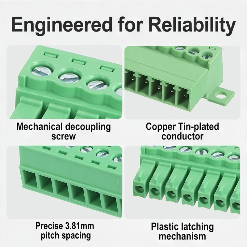 2Sets 12Pin 3.81mm Pitch Screw Terminal Block Connector Pluggable 300V 8A Green