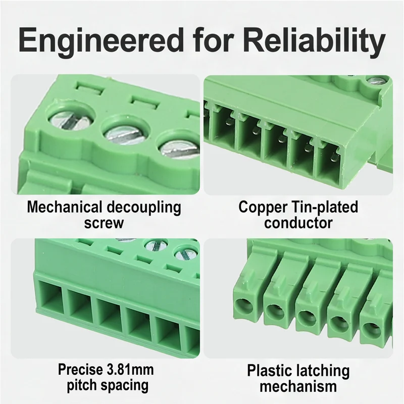 4Sets 11Pin 3.81mm Pitch Screw Terminal Block Connector Pluggable 300V 8A Green
