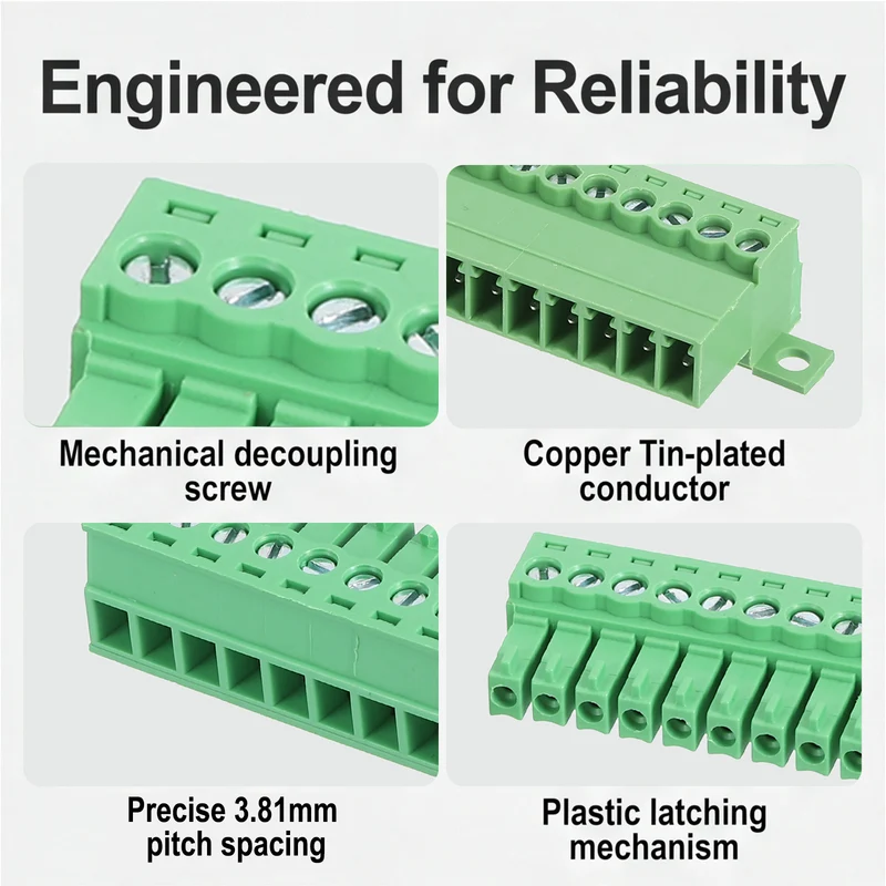 4Sets 10Pin 3.81mm Pitch Screw Terminal Block Connector Pluggable 300V 8A Green