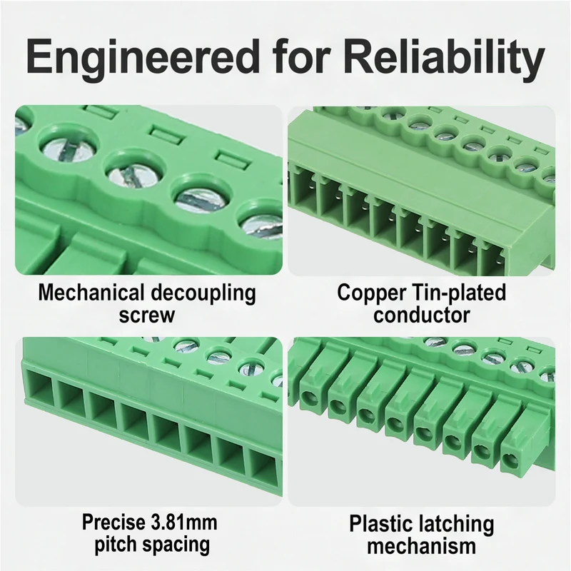 4Sets 9Pin 3.81mm Pitch Screw Terminal Block Connector Pluggable 300V 8A Green