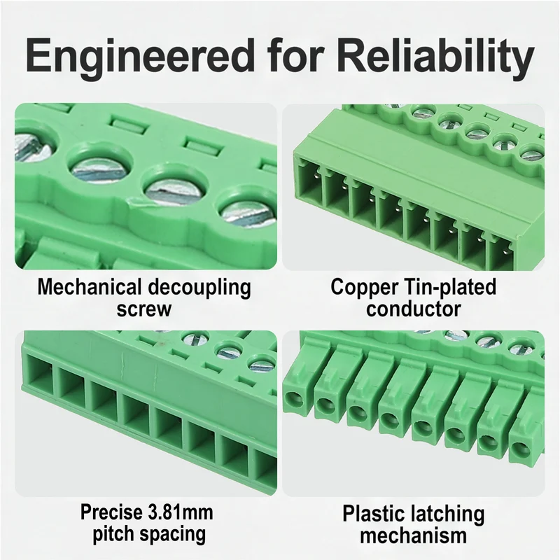 4Sets 8Pin 3.81mm Pitch Screw Terminal Block Connector Pluggable 300V 8A Green