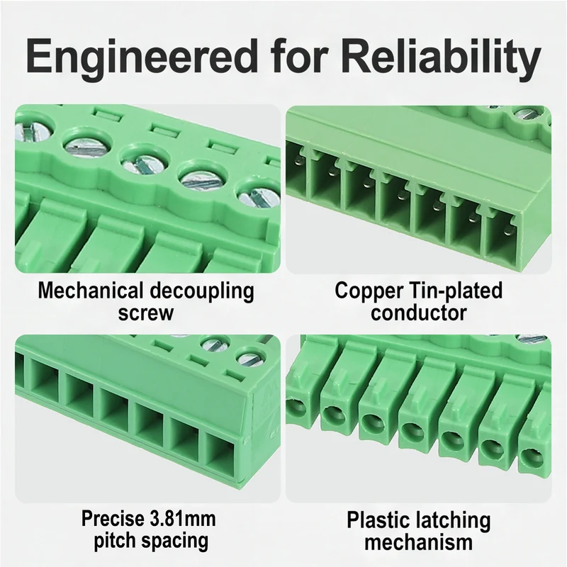 4Sets 7Pin 3.81mm Pitch Screw Terminal Block Connector Pluggable 300V 8A Green
