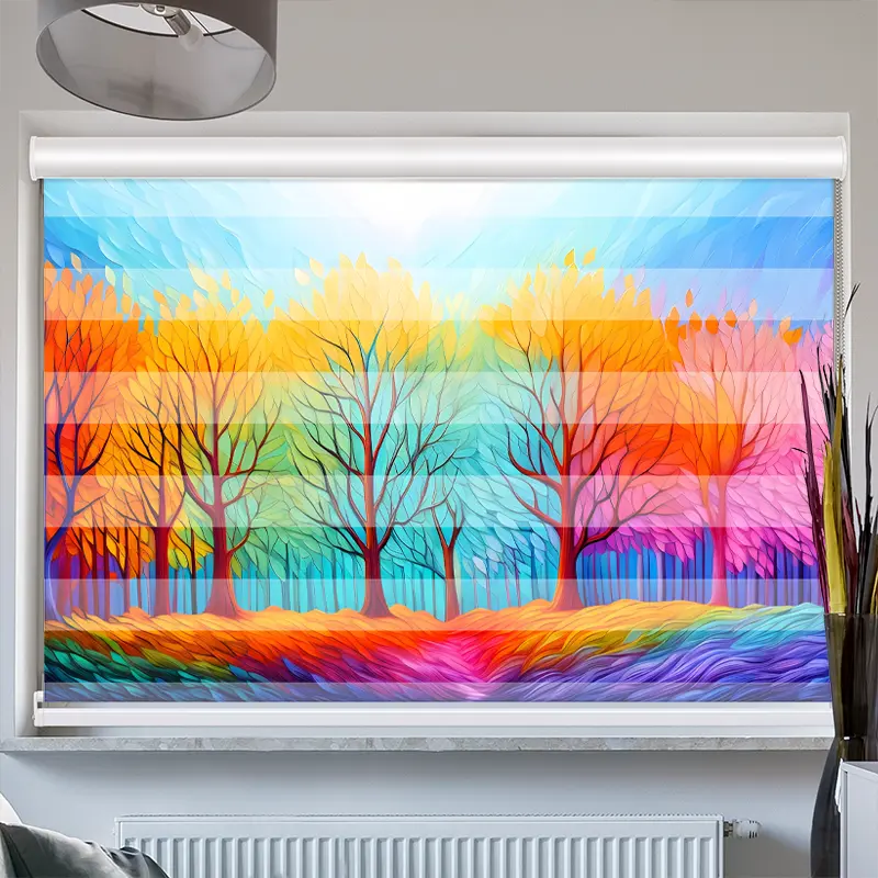 Doppelrollo mit Kassette "Herbstwald Kunst"