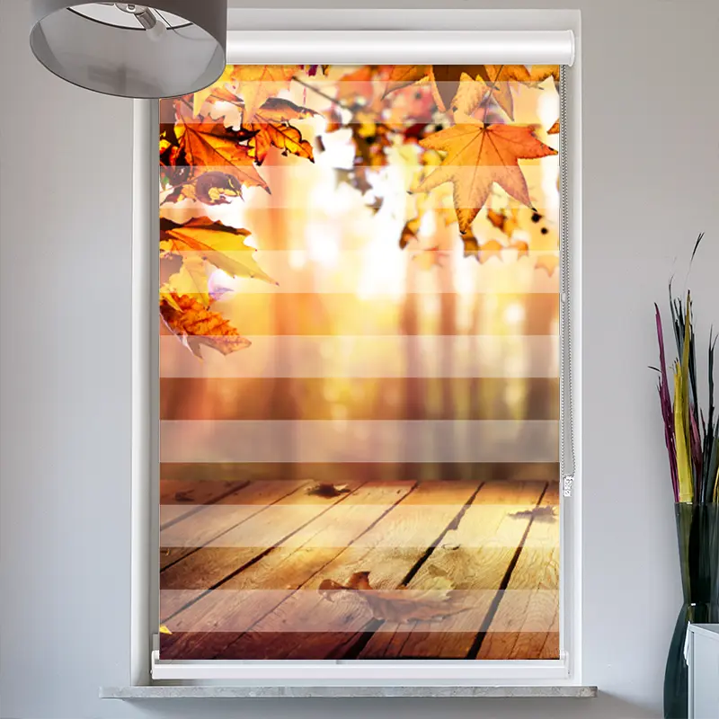 Doppelrollo mit Kassette "Holzsteg Herbstlaub"