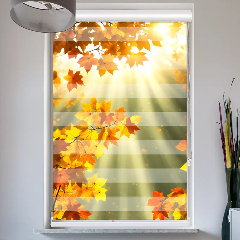 Doppelrollo mit Kassette "Herbstblaetter Sonne"