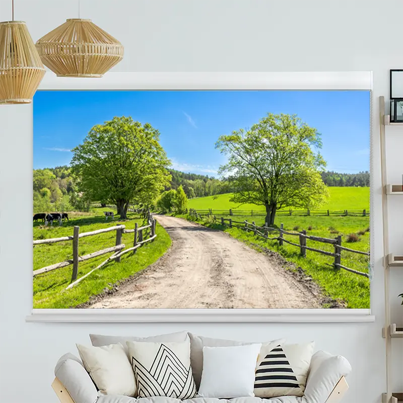 Kassettenrollo Motiv "Landschaft mit Gras und Kühen" | bis B 420 x H 420 cm