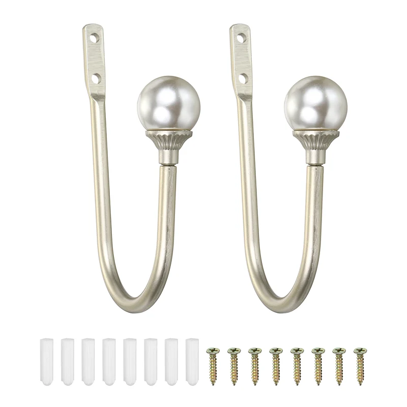 2Pcs Curtain Holdbacks Wall Mounted Curtain Hooks for Drapes, Silver (102 Mm)