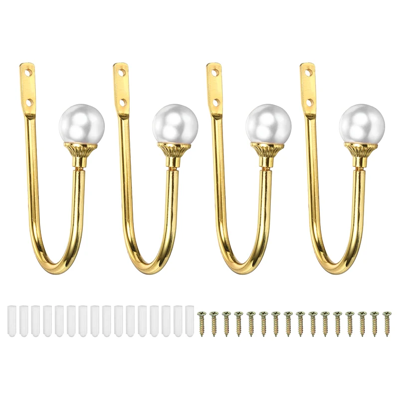 4Pcs Curtain Holdbacks Wall Mounted Curtain Hooks for Drapes, Gold (102 Mm)