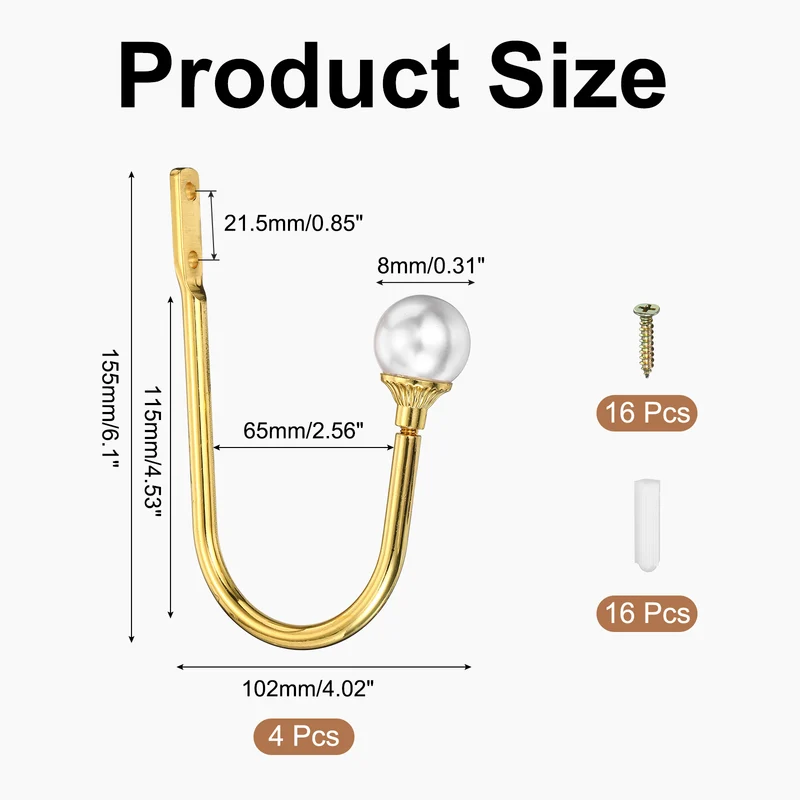 4Pcs Curtain Holdbacks Wall Mounted Curtain Hooks for Drapes, Gold (102 Mm)