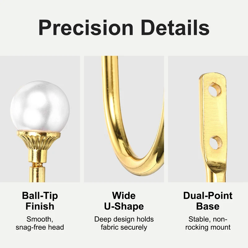 4Pcs Curtain Holdbacks Wall Mounted Curtain Hooks for Drapes, Gold (102 Mm)