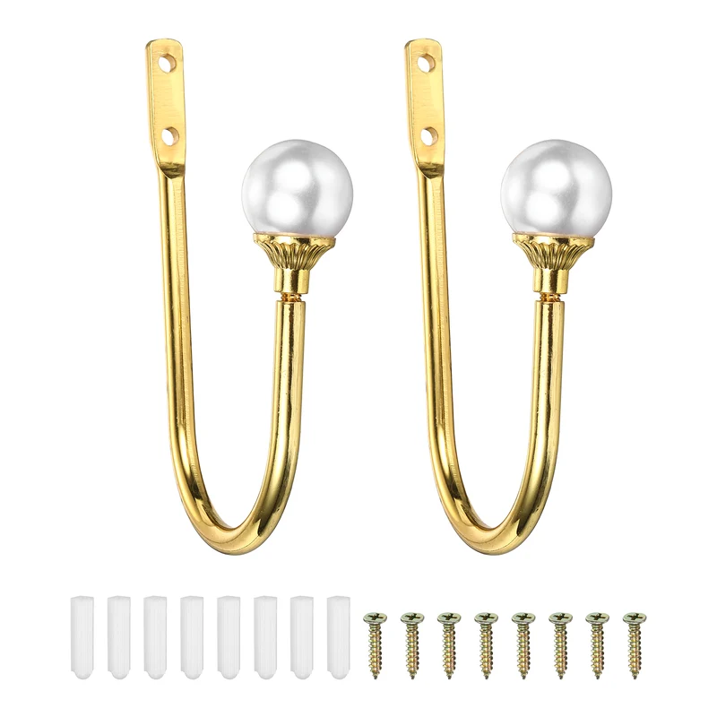 2Pcs Curtain Holdbacks Wall Mounted Curtain Hooks for Drapes, Gold (102 Mm)