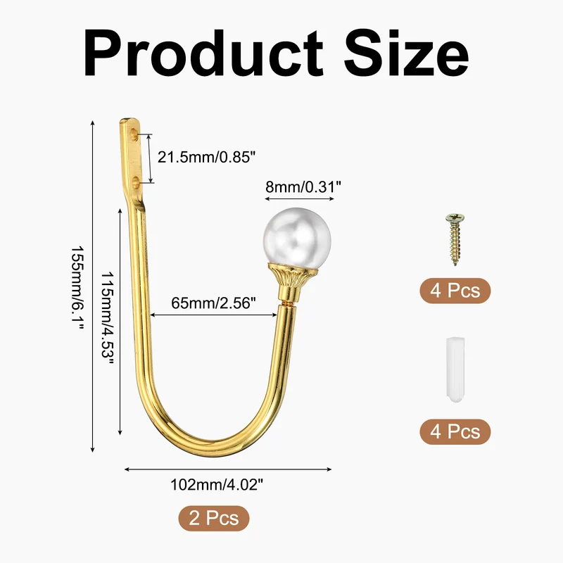2Pcs Curtain Holdbacks Wall Mounted Curtain Hooks for Drapes, Gold (102 Mm)