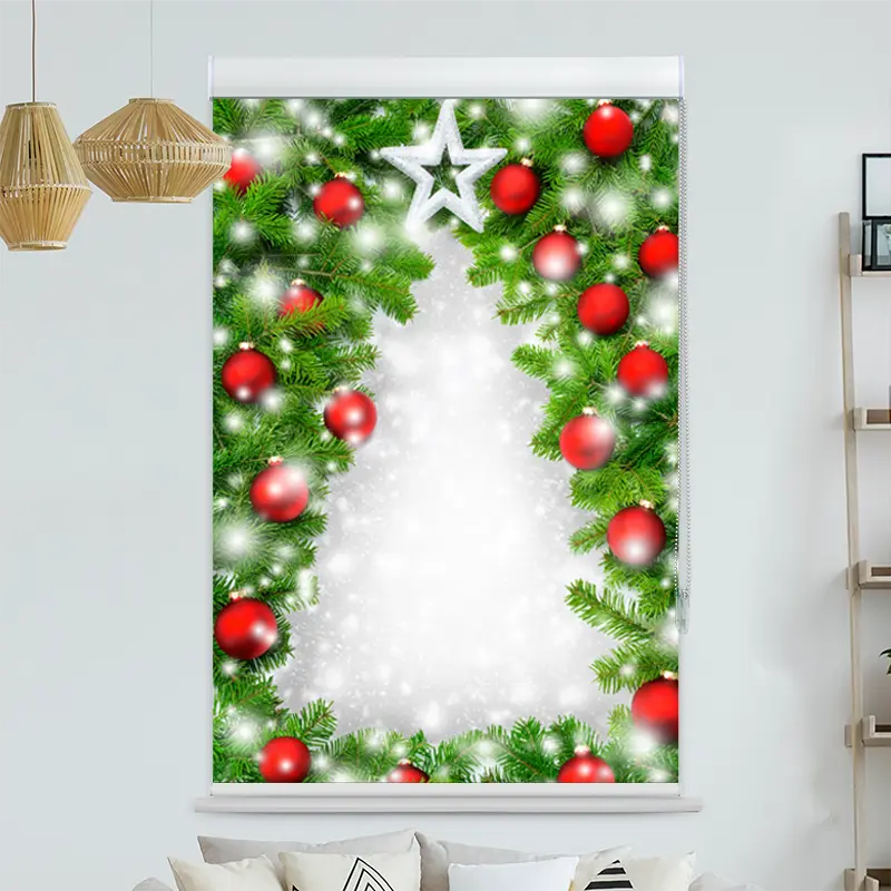 Kassettenrollo Motiv "Tannenzweige Mit Kugeln" | bis B 420 x H 420 cm