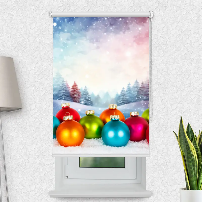 Motivrollo 'Bunte Weihnachtskugeln' | Bis B 430 x H 440 cm