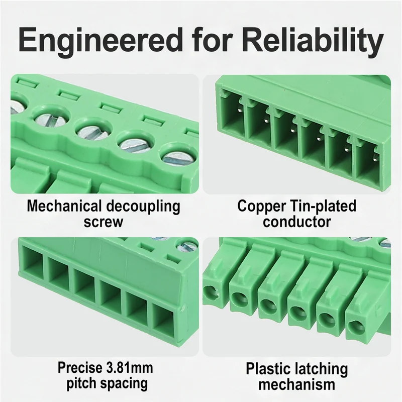 4Sets 6Pin 3.81mm Pitch Screw Terminal Block Connector Pluggable 300V 8A Green
