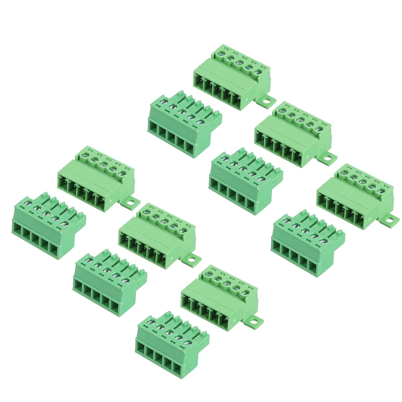 6Sets 5Pin 3.81mm Pitch Screw Terminal Block Connector Pluggable 300V 8A Green