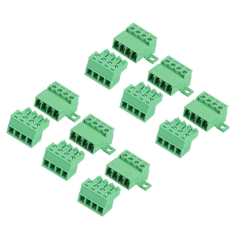 6Sets 4Pin 3.81mm Pitch Screw Terminal Block Connector Pluggable 300V 8A Green