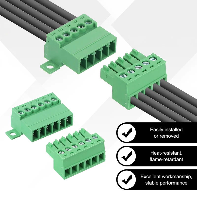 6Sets 3Pin 3.81mm Pitch Screw Terminal Block Connector Pluggable 300V 8A Green