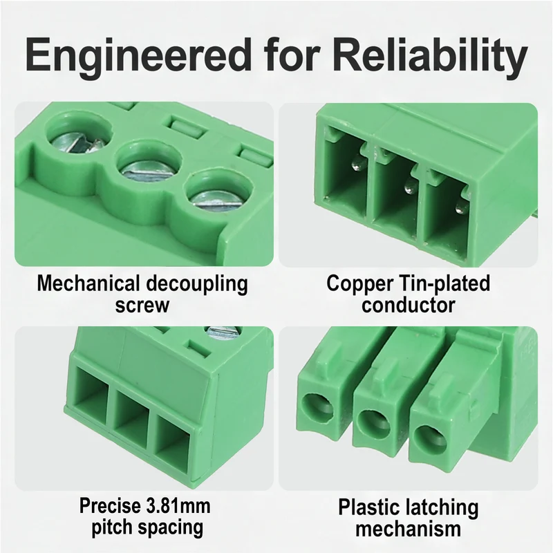 6Sets 3Pin 3.81mm Pitch Screw Terminal Block Connector Pluggable 300V 8A Green
