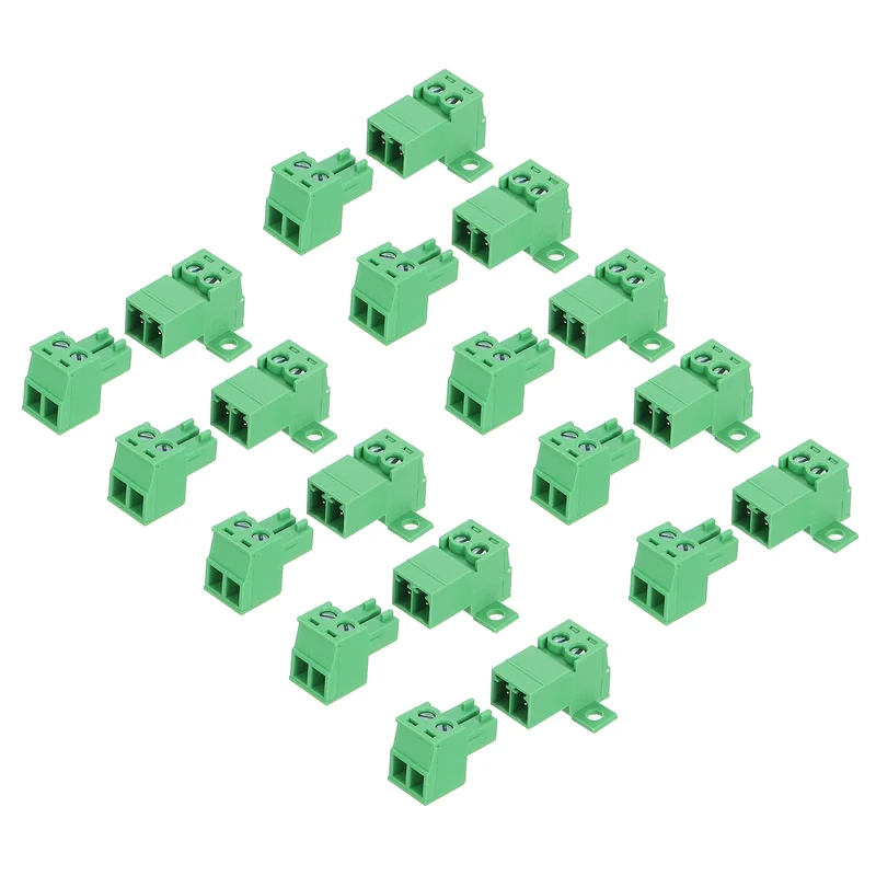 10Sets 2Pin 3.81mm Pitch Screw Terminal Block Connector Pluggable 300V 8A Green
