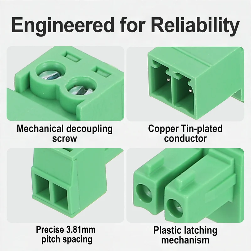 10Sets 2Pin 3.81mm Pitch Screw Terminal Block Connector Pluggable 300V 8A Green