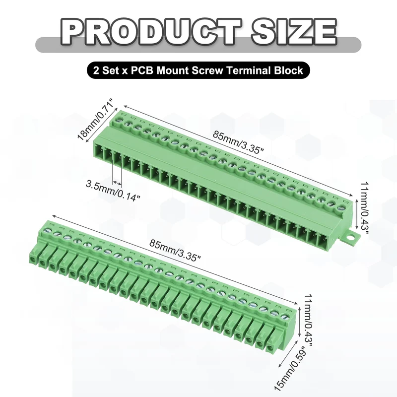 2Sets 24Pin 3.5mm Pitch Screw Terminal Block Connector Pluggable 300V 8A Green