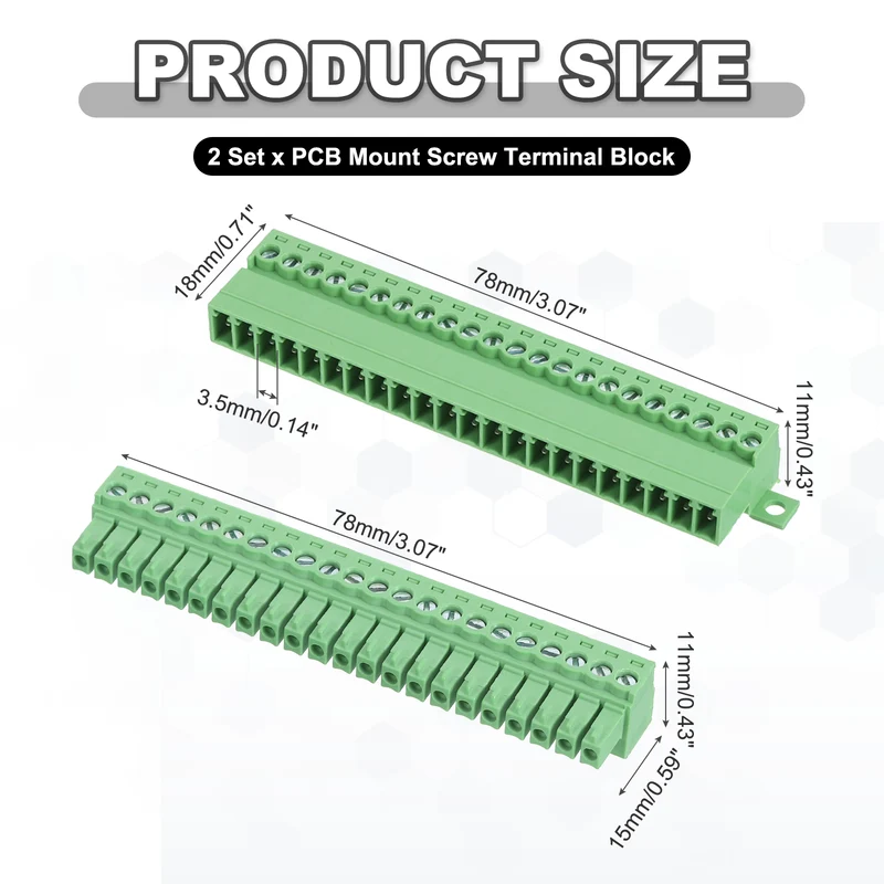 2Sets 22Pin 3.5mm Pitch Screw Terminal Block Connector Pluggable 300V 8A Green