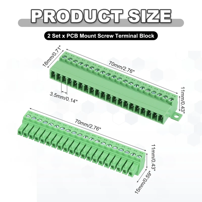 2Sets 20Pin 3.5mm Pitch Screw Terminal Block Connector Pluggable 300V 8A Green