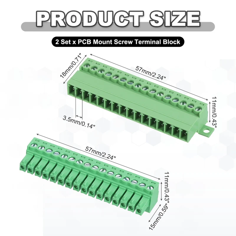2Sets 16Pin 3.5mm Pitch Screw Terminal Block Connector Pluggable 300V 8A Green