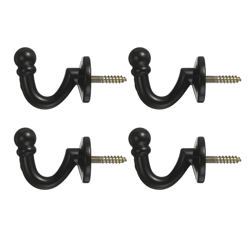 4Pcs Curtain Holdbacks Zinc Alloy Wall Mounted Curtain Tieback Hook, Black