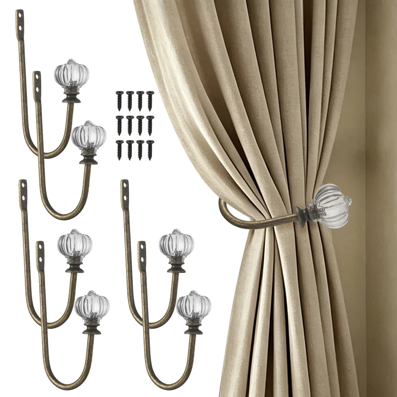 6pcs Wall Mounted Drapery Tieback Pumpkin Shaped Window Curtain Holder, Bronze