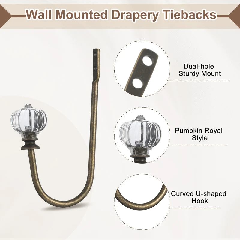 6pcs Wall Mounted Drapery Tieback Pumpkin Shaped Window Curtain Holder, Bronze